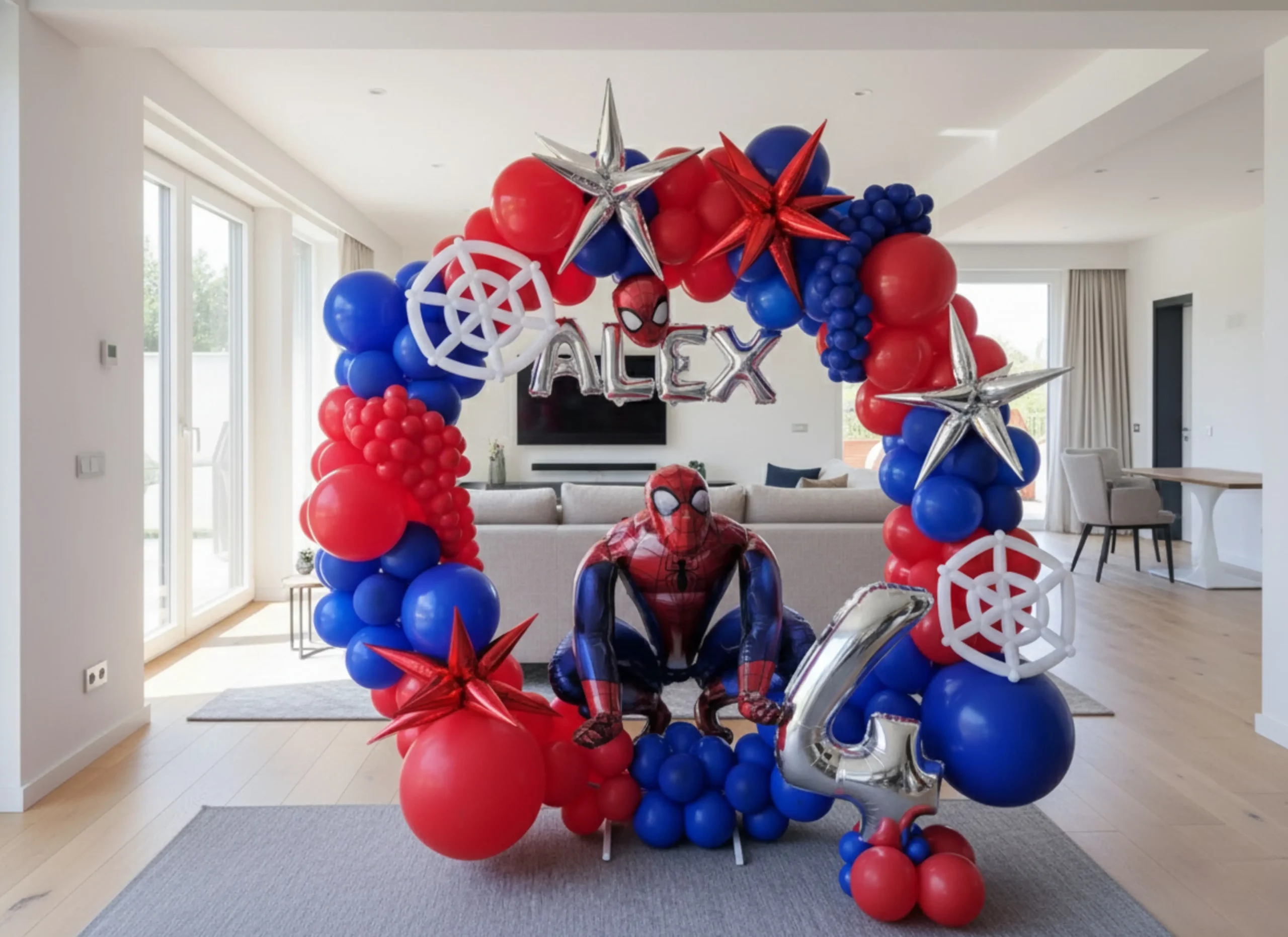 balonowa ścianka do zdjęć Spiderman – dekoracja urodzinowa 4 urodziny Alexa Katowice Balonowo