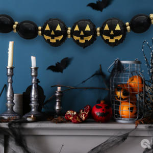 Decorations for Halloween party on mantelpiece